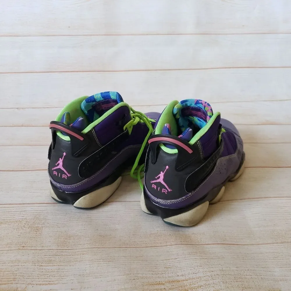 Nike Air Jordan 6 Rings Bel Air Sneakers Men's Size 9 Purple Green Lace Up